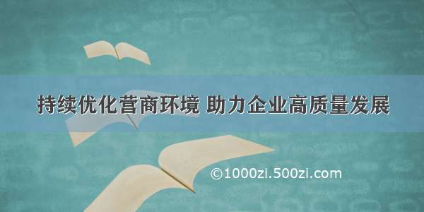 持续优化营商环境 助力企业高质量发展