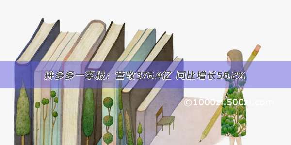 拼多多一季报：营收376.4亿 同比增长58.2%