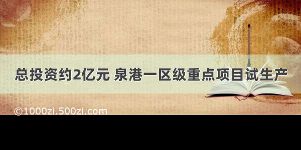 总投资约2亿元 泉港一区级重点项目试生产