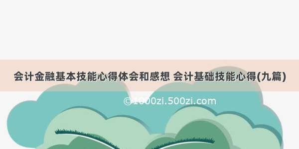 会计金融基本技能心得体会和感想 会计基础技能心得(九篇)