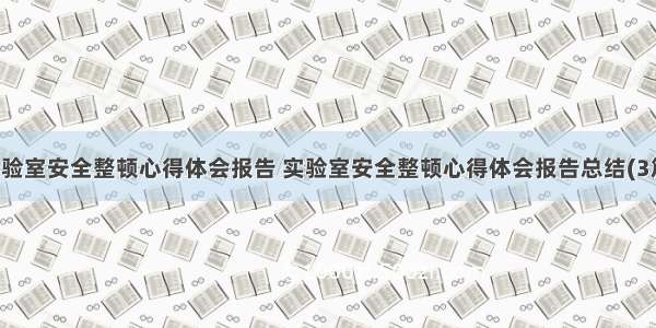 实验室安全整顿心得体会报告 实验室安全整顿心得体会报告总结(3篇)