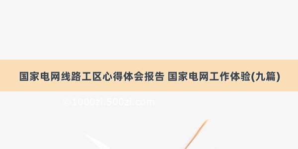 国家电网线路工区心得体会报告 国家电网工作体验(九篇)