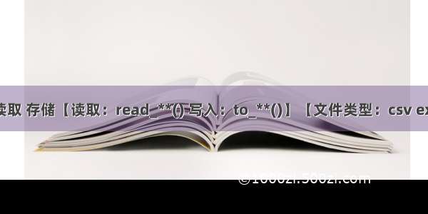 Pandas：文件读取 存储【读取：read_**() 写入：to_**()】【文件类型：csv excel json HDF5】