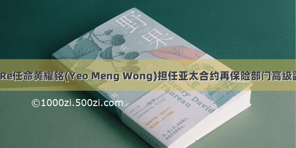 Allied World Re任命黄耀铭(Yeo Meng Wong)担任亚太合约再保险部门高级副总裁兼总经理