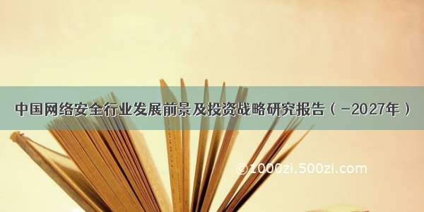 中国网络安全行业发展前景及投资战略研究报告（-2027年）