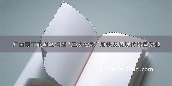 广西南宁市通过构建“三大体系”加快发展现代特色农业