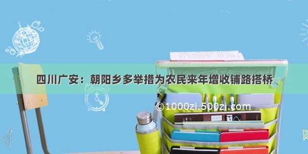 四川广安：朝阳乡多举措为农民来年增收铺路搭桥
