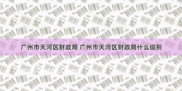 广州市天河区财政局 广州市天河区财政局什么级别