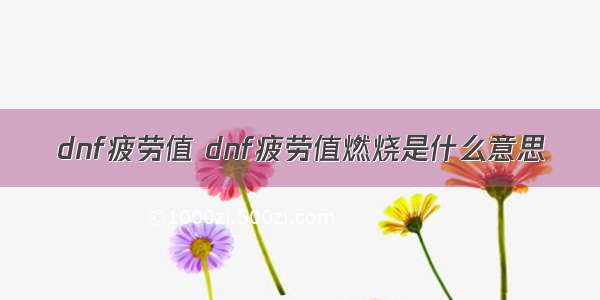 dnf疲劳值 dnf疲劳值燃烧是什么意思