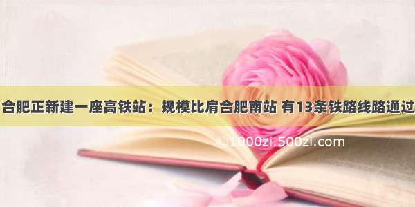 合肥正新建一座高铁站：规模比肩合肥南站 有13条铁路线路通过