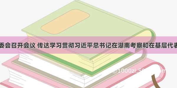 天津市委常委会召开会议 传达学习贯彻习近平总书记在湖南考察和在基层代表座谈会上重