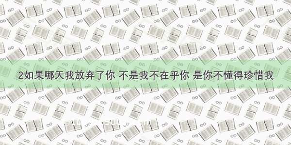 2如果哪天我放弃了你 不是我不在乎你 是你不懂得珍惜我