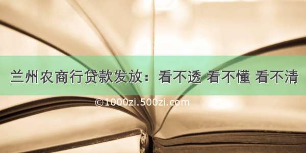 兰州农商行贷款发放：看不透 看不懂 看不清