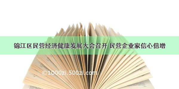 锦江区民营经济健康发展大会召开 民营企业家信心倍增