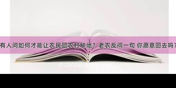 有人问如何才能让农民回农村种地？老农反问一句 你愿意回去吗？