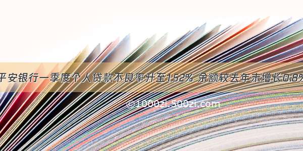 平安银行一季度个人贷款不良率升至1.52% 余额较去年末增长0.8%