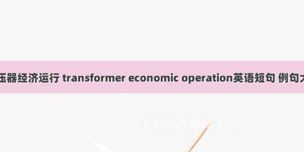 变压器经济运行 transformer economic operation英语短句 例句大全