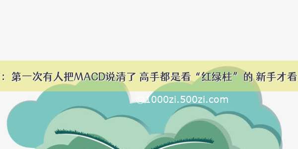 中国股市：第一次有人把MACD说清了 高手都是看“红绿柱”的 新手才看金叉死叉