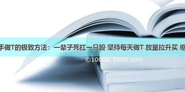 这才是高手做T的极致方法：一辈子死扛一只股 坚持每天做T 放量拉升买 缩量跳水卖 