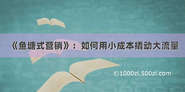 《鱼塘式营销》：如何用小成本撬动大流量