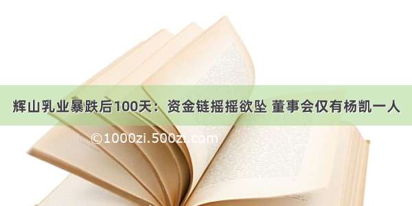 辉山乳业暴跌后100天：资金链摇摇欲坠 董事会仅有杨凯一人