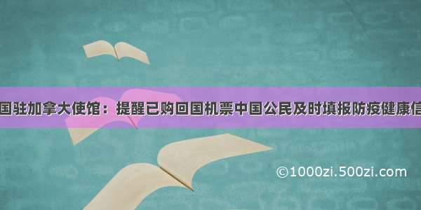 中国驻加拿大使馆：提醒已购回国机票中国公民及时填报防疫健康信息