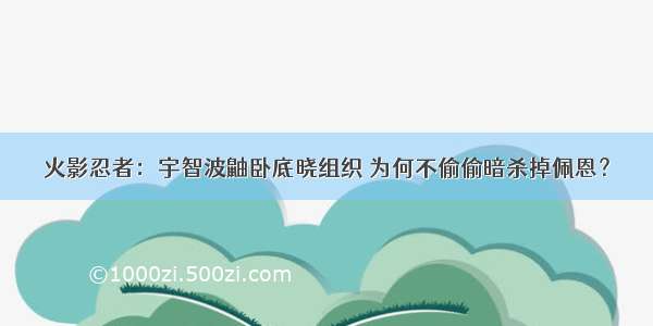 火影忍者：宇智波鼬卧底晓组织 为何不偷偷暗杀掉佩恩？