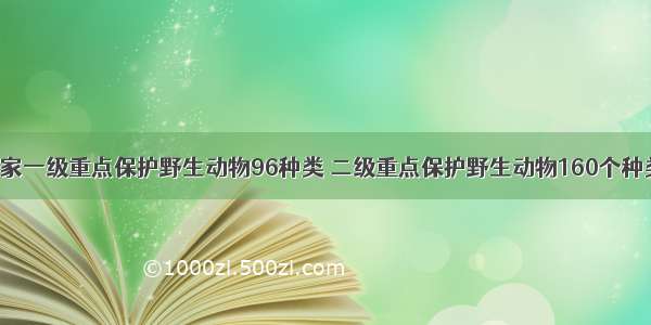 国家一级重点保护野生动物96种类 二级重点保护野生动物160个种类。