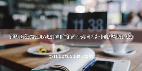 乘联会公布8月全国乘用车销量156.4万台 同比增长5.4%