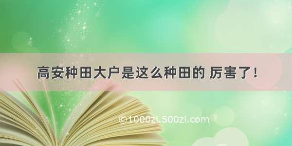 高安种田大户是这么种田的 厉害了！