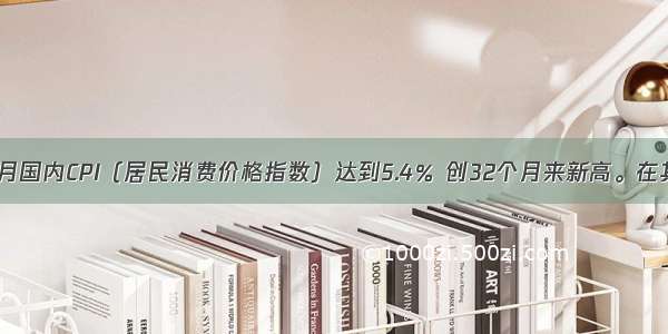 3月国内CPI（居民消费价格指数）达到5.4％ 创32个月来新高。在其