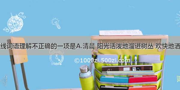 下列句中划线词语理解不正确的一项是A.清晨 阳光活泼地溜进树丛 欢快地洒下一地金黄