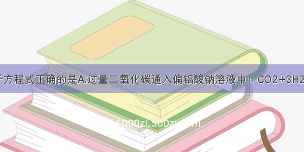 下列反应的离子方程式正确的是A.过量二氧化碳通入偏铝酸钠溶液中：CO2+3H2O+2AlO2-=2A