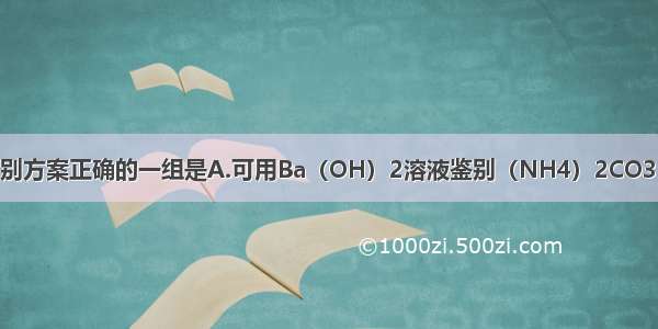 下列有关物质鉴别方案正确的一组是A.可用Ba（OH）2溶液鉴别（NH4）2CO3 （NH4）2SO4