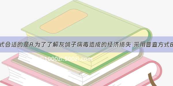 下列调查方式合适的是A.为了了解灰鸽子病毒造成的经济损失 采用普查方式B.为了了解北