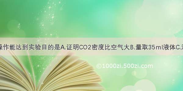 下列装置或操作能达到实验目的是A.证明CO2密度比空气大B.量取35ml液体C.测定空气中氧