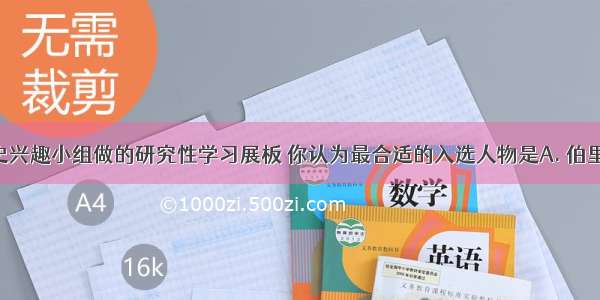 图为某历史兴趣小组做的研究性学习展板 你认为最合适的入选人物是A. 伯里克利B. 屋