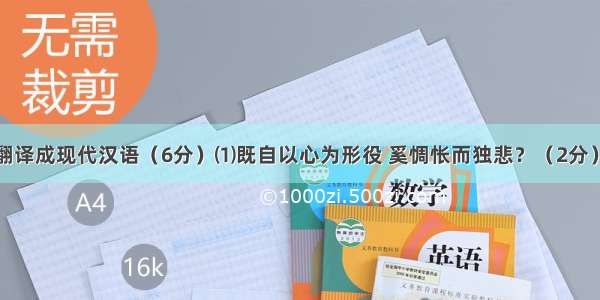 将下列句子翻译成现代汉语（6分）⑴既自以心为形役 奚惆怅而独悲？（2分）译：⑵举世