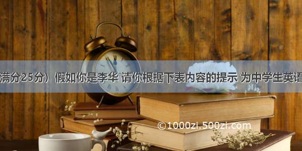 书面表达（满分25分）假如你是李华 请你根据下表内容的提示 为中学生英语报写一篇有