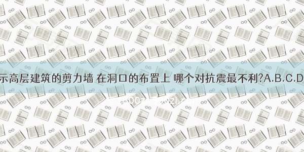 以下所示高层建筑的剪力墙 在洞口的布置上 哪个对抗震最不利?A.B.C.D.ABCD