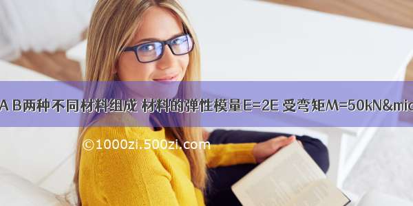 图所示组合梁由A B两种不同材料组成 材料的弹性模量E=2E 受弯矩M=50kN&middot;m作用 设