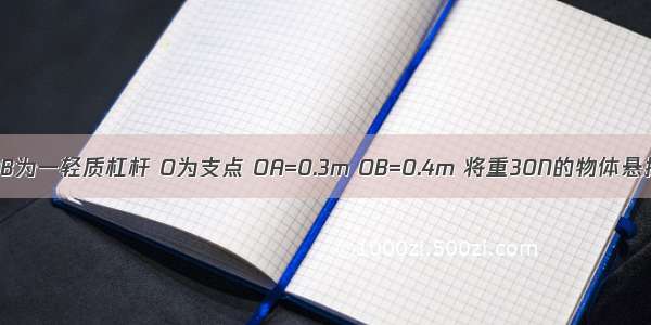 如图所示 OB为一轻质杠杆 O为支点 OA=0.3m OB=0.4m 将重30N的物体悬挂在B点 当