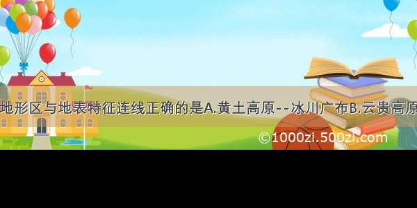 单选题下列地形区与地表特征连线正确的是A.黄土高原--冰川广布B.云贵高原--地形崎岖