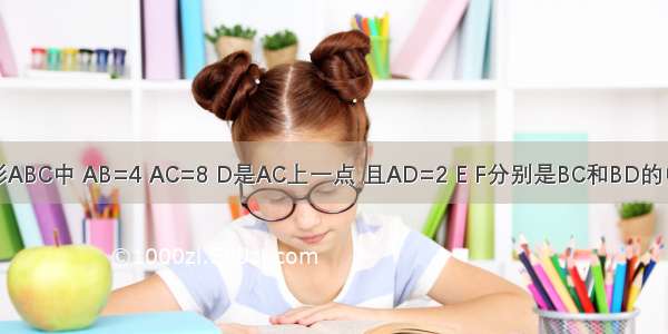 在三角形ABC中 AB=4 AC=8 D是AC上一点 且AD=2 E F分别是BC和BD的中点 若A