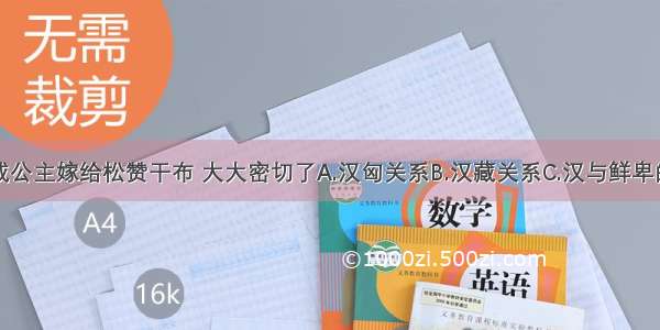 单选题文成公主嫁给松赞干布 大大密切了A.汉匈关系B.汉藏关系C.汉与鲜卑的关系D.汉