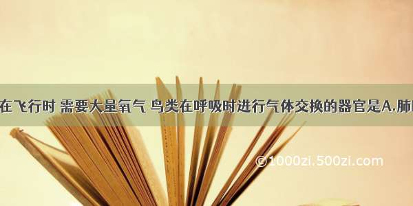 单选题鸟类在飞行时 需要大量氧气 鸟类在呼吸时进行气体交换的器官是A.肺B.气囊C.肺