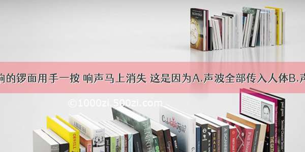 单选题将敲响的锣面用手一按 响声马上消失 这是因为A.声波全部传入人体B.声音的音调变